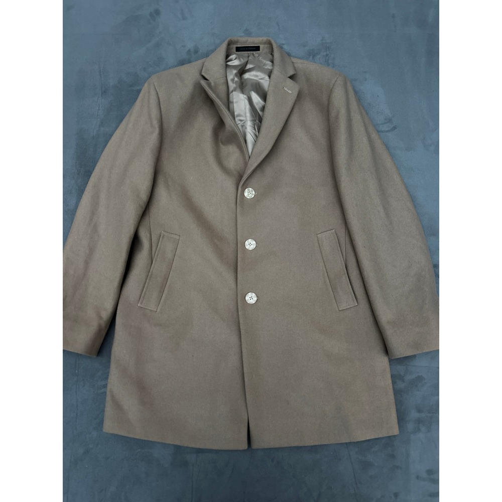 Calvin Klein Overcoat 42R Slim Fit Wool Blend Car Coat Tan Brown